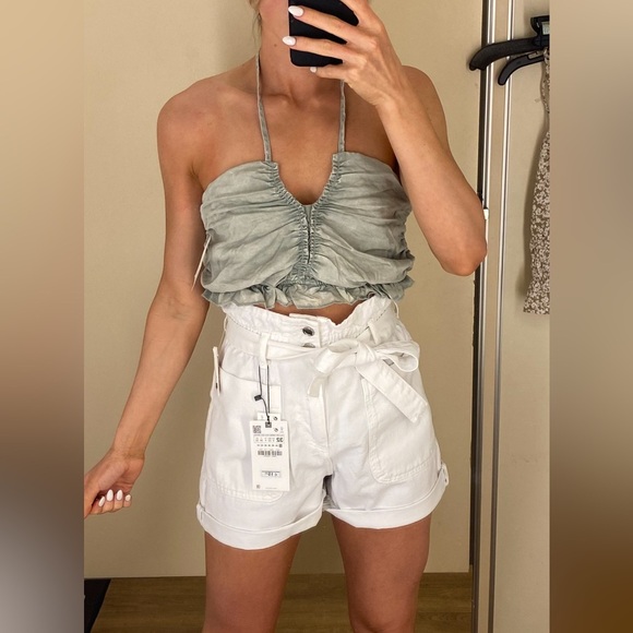 Zara High Waist White Shorts with Belt - Picture 1 of 5